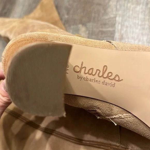 Charles David tall suede leather nude tan heeled boots size 8 - Picture 8 of 11